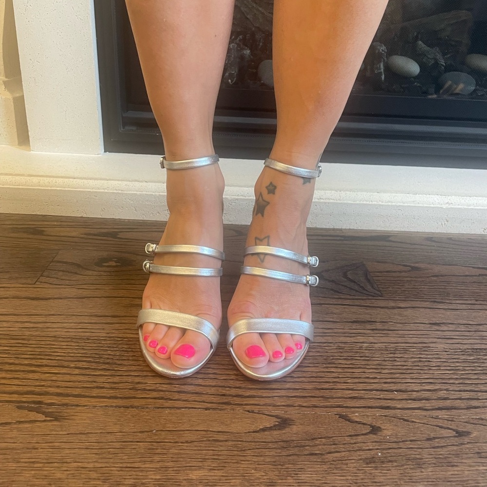 Silver Strappy block heel. Nine West. Size 8m. Worn twice.